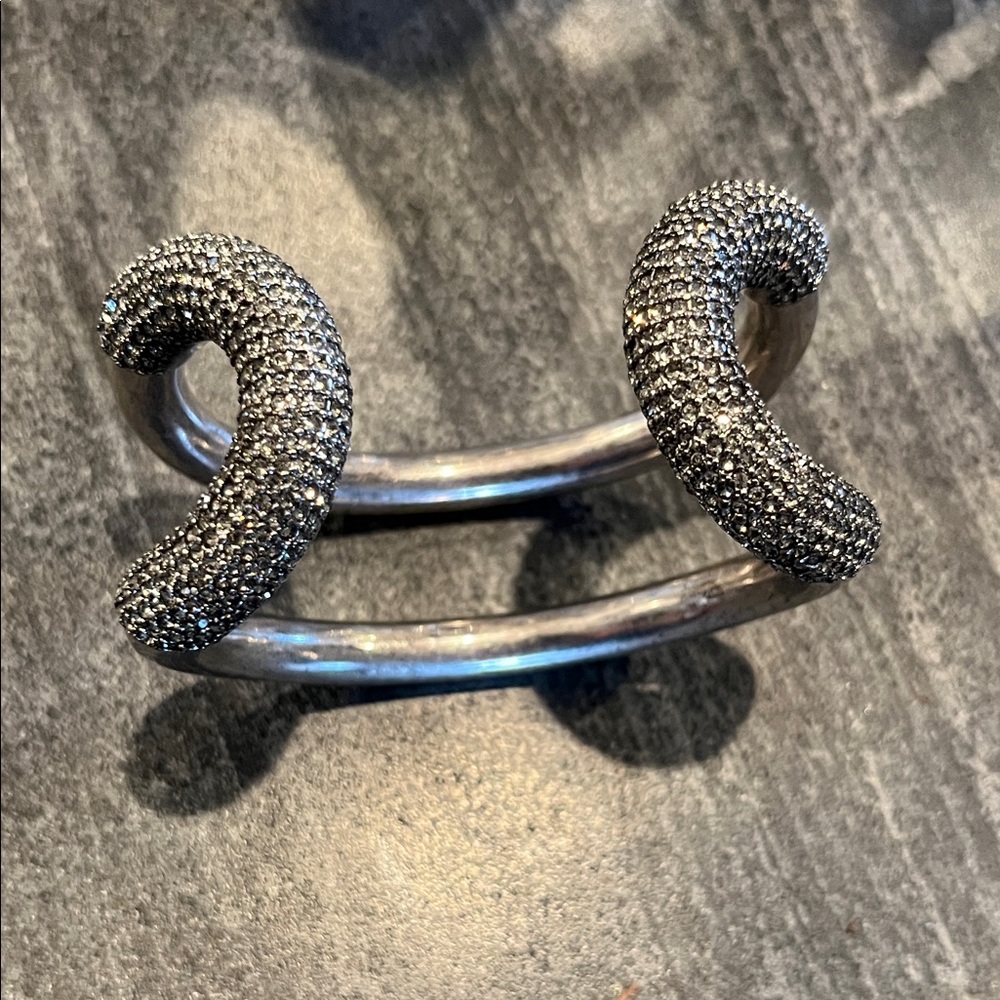 Giles and Brother Chunky Silver Pave Cuff Bracelet Authentic OS